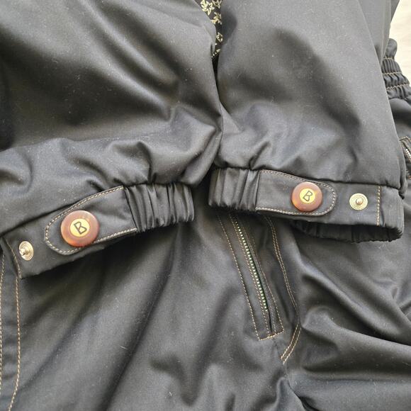 Vintage Bogner Sports One Piece Ski Suit Size 42 Green Black Hidden Hood Belted - Picture 8 of 16